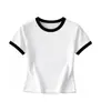 Camiseta Redonda Grande para Mujer de 220g con Borde en Contraste Algodón Elástico Canalé Manga Corta Hombro Normal Corte Ajustado Camiseta Básica para Mujer
