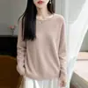 Outono Inverno Novo Estilo Primeira Linha Sete Pontos Gola Redonda Bainha Rebatida Camisa Base Manga Longa Tricô Suéter Pulôver Solto Feminino
