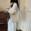 Bolsa de Lona Bordada de Gato Simples Versátil Original Novo Estilo Coreano Ins Grande Capacidade para o Dia a Dia Bolsa de Ombro de Algodão Puro