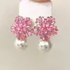 2026 Pendientes de Perla Rosa Brillantes con Diamantes, Diseño Nuevo de Copo de Nieve, Pendientes Elegantes y con Estilo, Accesorios para Orejas Dulces de Celebridad de Internet