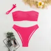 Nuevo Traje de Baño Dividido de Venta Caliente Europea y Americana Femenino Sexy Chica Caliente Color Sólido Bikini de Dos Piezas Tubo Superior Amazon Transfronterizo