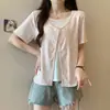 2026 Verano Nuevo Estilo Tallas Grandes Mujer Inspirado en Diseño Falso Dos Piezas Patchwork Versátil Manga Corta Dulce Camiseta Top