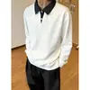 En stock, nuevo modelo otoño 2026, sudadera de manga larga con retazos de algodón chino de 380g, estilo old money, sudadera casual versátil con cuello de solapa para hombre