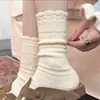 Calcetines de Encaje Blanco de Lana hasta Media Pantorrilla para Mujer, Calcetines Japoneses Retro de Punto Apilados Otoño/Invierno, Engrosados y Cálidos, Combinar con Birkenstocks