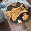 Mesa Río de Madera Maciza de Nogal y Resina para Uso Doméstico, Tablero Redondo de Mesa para Café y Ocio, Mesa de Café Pequeña Creativa para Hotel y Oficina