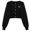 Suéter de punto negro de nicho para mujer, diseño de otoño, estilo perezoso, manga larga, cárdigan corto interior