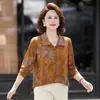 Nueva colección de otoño y primavera: Camisa básica de manga larga con cuello para mujer, 2026, camiseta estampada elegante, estilo de longitud media, diseñada para mujeres de mediana edad y mayores