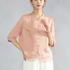 Chaqueta Camisa de Satén Jacquard de Seda para Mujer, Seda de Morera, Nuevo Estilo Chino, Para Ir al Trabajo, Cárdigan Camisa de Manga Tres Cuartos para Verano