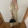 Vestido camisero casual simple de corte holgado estilo chic coreano, de manga larga, con doble bolsillo, de un solo botón, falda larga 19306