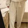 Pantalones de Pijama Rayados de Coral Fleece Estilo Coreano para Mujer, Otoño e Invierno, Engrosados, Cálidos, Suaves, Cómodos, Largos, Casuales