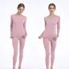Ropa interior térmica nueva para mujer, ropa de otoño, pantalones largos, traje de ropa interior fina sin costuras, top térmico rosa