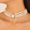 Corea del Sur Vintage Perla Diamante Borla Cadena de Cuello Celebridad Cibernética Sentido del Diseño Elegante Flor Lazo Cadena Clavicular Collar para Mujer