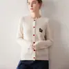 Cárdigan de Botones 100% Cachemir Puro para Mujer, Otoño e Invierno, Cuello Redondo, Tejido de Trenza con Bordado, Suéter Abrigo de Manga Larga