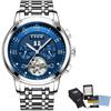 LIGE LIGE 9841 nuevo y explosivo Tourbillon multifuncional superficie mate automático mecánico impermeable Reloj de Ocio