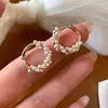 Elegantes pendientes redondos de perlas estilo francés, oro de 14 quilates, diseño único y elegante, pendientes nuevos de alta gama y a la moda