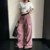 Calça pantalona listrada casual retrô americana de perna reta para homens e mulheres, cintura elástica, corte solto, cordão, calça longa esportiva, moderna