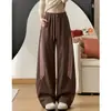Pantalones casuales de pierna ancha con tres rayas otoñales, versátiles y de corte relajado, de cintura alta, con rayas de bloques de color, pantalones deportivos para mujer
