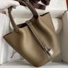 Cesta de verduras de hilo de cera hecho a mano para mujer Bolso Marrón Dorado Piel de vaca TC piel de cocodrilo Bolso tipo cubo portátil 18cm