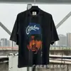 Camiseta de Manga Corta Holgada para Parejas de Ancianos Lavada Pesada con Estampado de Retratos Hip Hop Rap Estilo Americano Vintage Tendencia
