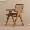 Silla de Comedor de Madera Maciza para el Hogar, Silla Chandigarh Estilo Mediados de Siglo, Silla con Reposabrazos Suaves Estilo Wabi-Sabi, Silla de Ratán para Ocio