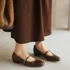 Disponível em Vários Tamanhos, Retornável, Sapatos Mary Jane Simples Retrô de Couro Bovino com Óleo de Cavalo, Primavera 2026, Salto Baixo Bloco, Bico Redondo, Sapatilhas Femininas de Couro Genuíno