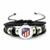 Logos de los Equipos de las Cinco Ligas Principales del Fútbol Europeo Tejidos en una Pulsera, Accesorio de Mano de Cuero Multicapa Estilo Punk del Paris Saint-Germain