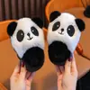 Chinelos de algodão infantis para outono e inverno, antiderrapantes para casa, fofos, de panda, peludos, para meninos e meninas