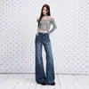 Jeans acampanados elásticos de tiro alto color azul claro transfronterizos para mujer, nuevo modelo de principios de otoño 2026, corte holgado, adelgazantes, no ajustados en las piernas