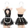 Lingerie Sexy, Uniforme de Saia Tutu de Empregada Quente e Sexy, Estilo Pura Luxúria, Fácil de Rasgar, Patchwork, Alças, Traje de Empregada Charmoso