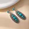 Pendientes Retro de Estilo Occidental Transfronterizos Europeos y Americanos, Pendientes Largos Huecos Estilo Bohemio con Pedrería y Turquesa, Pendientes de Moda