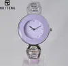 Relógio de pulso feminino de vidro colorido cor de doce pulseira feminina relógio pulseira de couro relógio joia relógio de pulso a quartzo