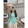 Suéter de punto amarillo de cuello redondo para mujer, otoño e invierno, corte ajustado, para mostrar la figura, camiseta base de manga larga con hombro normal