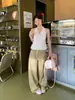 Jeans Rectos de Algodón Puro Color Caqui para Mujer, Nuevo Estilo de Verano, Pantalones Anchos Casuales Sueltos con un Diseño Elegante, Pantalones Largos hasta el Suelo