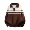 Vendedor Quente Transfronteiriço Marca da Moda Suéter de Tricô Listrado com Gola Henley Fábrica Fabricante de Malhas Masculinas Venda Direta
