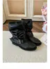 Botas de cowboy occidentales para mujer, nuevas botas de verano 2026, estilo vintage Maillard con hebilla de cinturón, tacón grueso, botines fruncidos