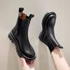 Zapatos de mujer de otoño e invierno, nuevas botas Chelsea de suela gruesa estilo británico, botas Martin con forro polar, botas cortas de tubo ahumado de red roja para mujer del mismo estilo.