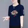 Superávit de comercio exterior transfronterizo ropa de marca con etiquetas cortadas, camiseta de manga corta estilo chino vintage para mujer, camisa base de estilo chino nuevo de corte holgado