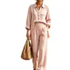 Conjunto de moda casual para mujer de otoño 2026, transfronterizo europeo y americano, color liso, con botones, top y pantalones holgados