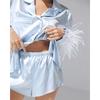 Conjunto de pijama de mujer europea y americana, ropa de hogar francesa con plumas de primavera transfronterizas, conjunto de dos piezas de camisa y pantalones cortos para mujer de Amazon