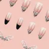 Manicura de Uñas Portátiles con Estampado de Leopardo y Diamantes de Perla con Brillo Fino Francés Dulce y Fresco Sexy Blanqueamiento Removible Uñas Portátiles 30 Piezas