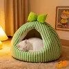 Ninho de Gato Listrado, Ninho Fechado Quente de Inverno Seguro, Casa de Gato, Cama para Pet, Ninho Tigela para Pet de Aquecimento Rápido