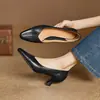 Zapatos de Tacón Alto con Boca Baja para Mujer 2025 Nuevos Zapatos de Primavera y Otoño para Mujer Retro Simples de una Sola Capa de Piel de Vaca Versátiles para Mujer