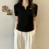 Bonita camisa polo estilo coreano, camiseta de punto de manga corta para mujer, nuevo modelo verano 2026, corte ajustado, favorecedora y disimuladora, top de hombro normal