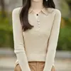 Nuevo Suéter de Lana Versátil de Color Sólido para Otoño e Invierno con Cuello de Solapa, Camisa Base Suelta de Manga Larga para Mujer de Color Sólido con Botones