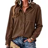 Europa Transfronteiriça Nova Camisa de Veludo Cotelê Feminina Manga Longa Gola Lapela Casual Solta com Bolso Top Outono Inverno Roupa Exterior Camisa