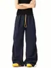 Pantalones Deportivos Largos Casuales de Pierna Ancha Recta Versátiles de Color Sólido de Corte Holgado de Moda para Hombre Retro