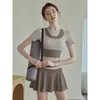 Conjunto de Shorts Esportivos de Yoga Anti-Exposição com Bolso Lateral Transfronteiriço, Peça Falsa Dupla, Bloqueio de Cores, Feminino, para Corrida, Fitness, Respirável, Secagem Rápida