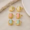Brincos de Gota d'Água Branco Leitoso Semelhante ao Jade para Mulheres, Arco de Metal e Resina com Borda, Estilo Minimalista, Versátil para o Ambiente de Trabalho, em Estoque