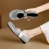 Zapatos de mujer de verano nuevos, planos, suela suave, boca poco profunda, huecos estilo francés, 1 cm de tacón gigante, suaves, cómodos, plateados, talla grande
