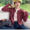 Cárdigan de punto bordado rojo para mujer, prenda exterior de otoño e invierno, nuevo suéter fino, ajuste ceñido, manga larga, prenda interior, top básico